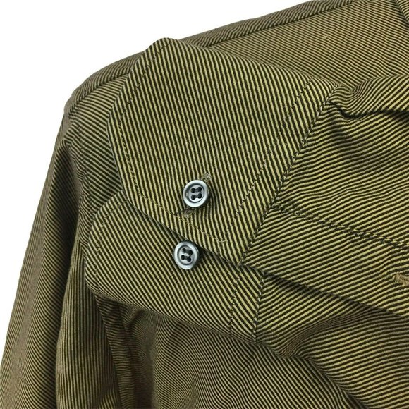 INGRAM Mens Casual Button Shirt L Italian L/S Brown Black Stripe Pocket Large - Picture 11 of 12